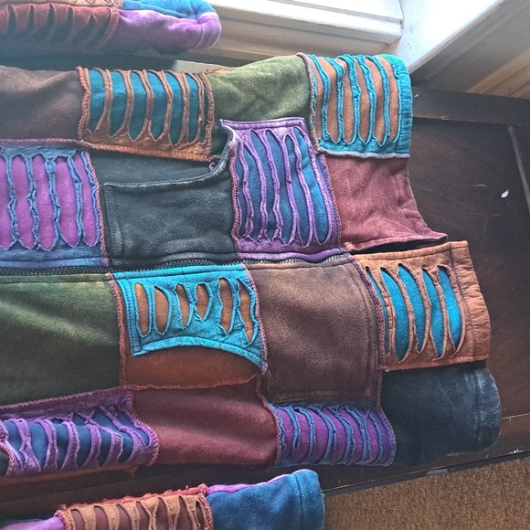 Ark Imports size Med heavy fleece lined multi color patchwork boho jacket - Picture 5 of 7